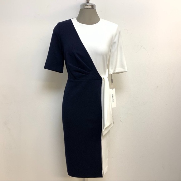 Calvin Klein Black Elegant White Tie Dress - Picture 2 of 7